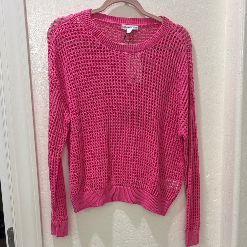 Calvin Klein Jeans Hot Pink Open-Weave Scoopneck Sweater